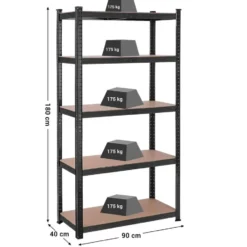 Bobbel Garden- Stellingkast - 5 planken - 180 x 90 x 40 cm - Zwart