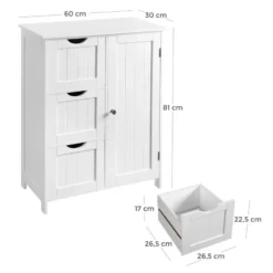 Bobbel Home - Badkamermeubel - Badkamerkast - 3 Lades - 1 Deur - Hout - Wit