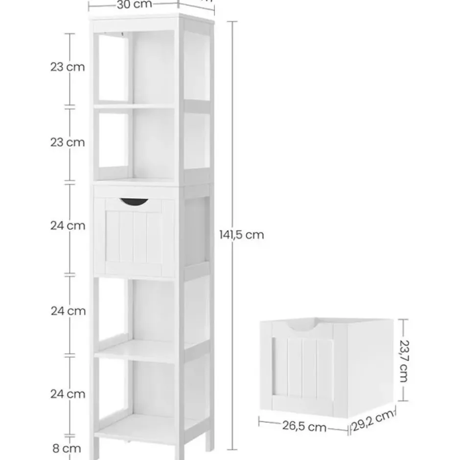 Bobbel Home - Hoge kast voor badkamer, opbergmeubel op poten, wit