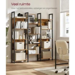 Bobbel Home Industriële Boekenkast 6 Vakken Open Rek Vintage Bruin Zwart
