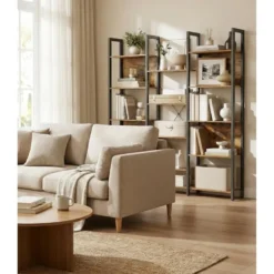 Bobbel Home Industriële Boekenkast 6 Vakken Open Rek Vintage Bruin Zwart