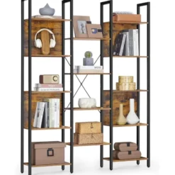 Bobbel Home Industriële Boekenkast 6 Vakken Open Rek Vintage Bruin Zwart