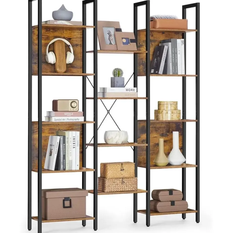 Bobbel Home Industriële Boekenkast 6 Vakken Open Rek Vintage Bruin Zwart