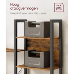 Bobbel Home Industriële Boekenkast 6 Vakken Open Rek Vintage Bruin Zwart