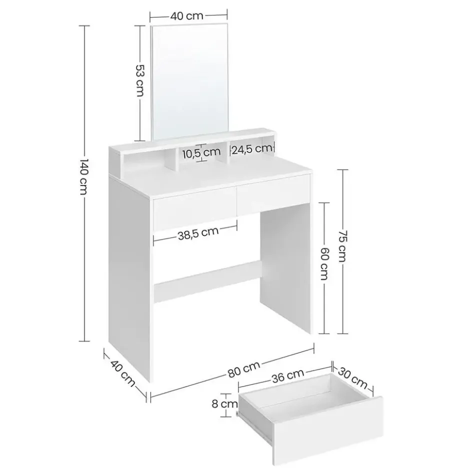Bobbel Home - Kaptafel met rechthoekige spiegel - Wit