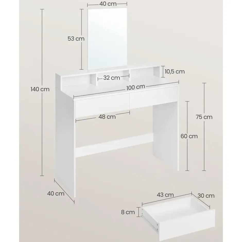 Bobbel Home - Kaptafel met spiegel 2 lades & 3 open vakken