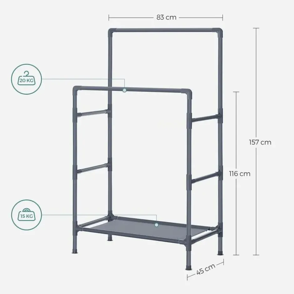 Bobbel Home Kledingrek Met Dubbele Kledingstang Zwart Metaal