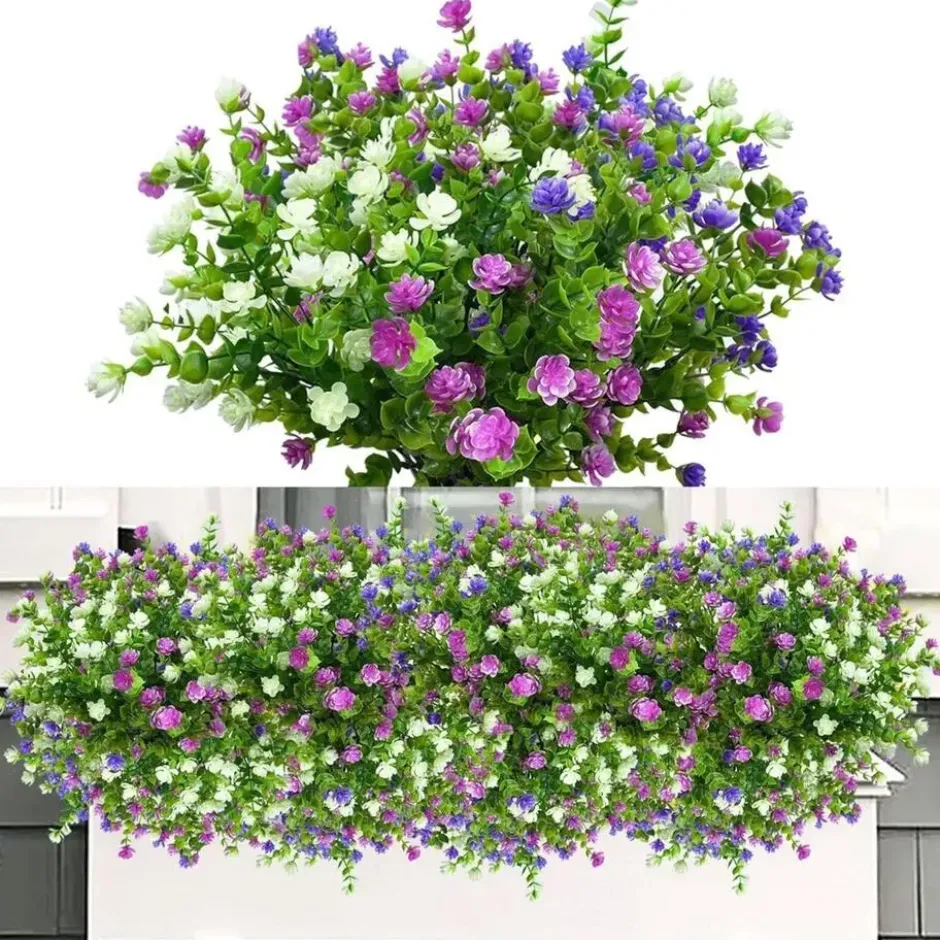 Bobbel Home Kunstbloemen - 6 bundels paars blauw wit
