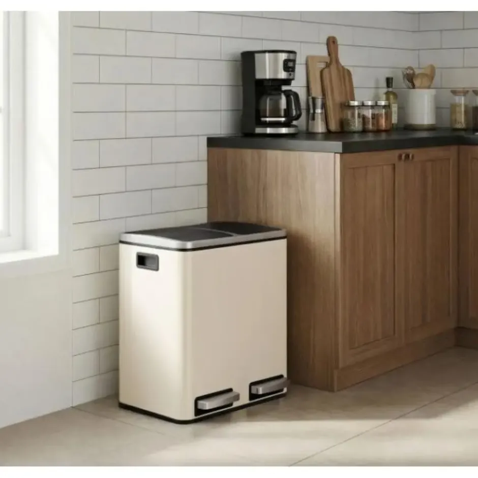Bobbel Home Prullenbak Afvalscheiding 30 Liter - Beige & Zwart