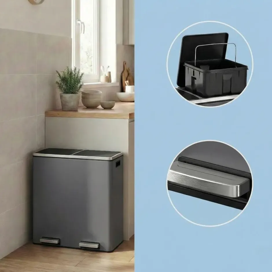 Bobbel Home Prullenbak Afvalscheiding 60 Liter - Mat Grijs