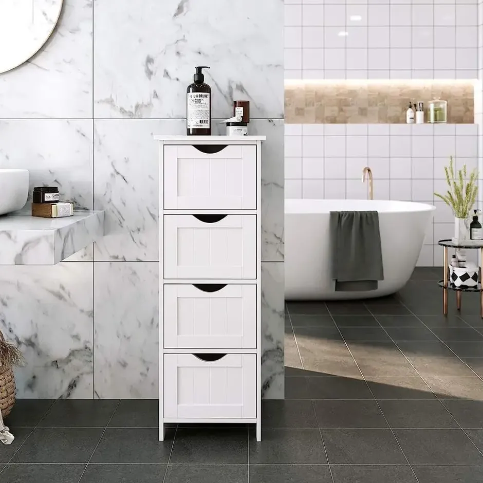 Bobbel Home - Smalle Ladekast - 4 Lades - Hout - Wit