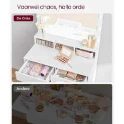 Bobbel Home - Witte Kaptafel - Rechthoekige spiegel - Gloeilampen