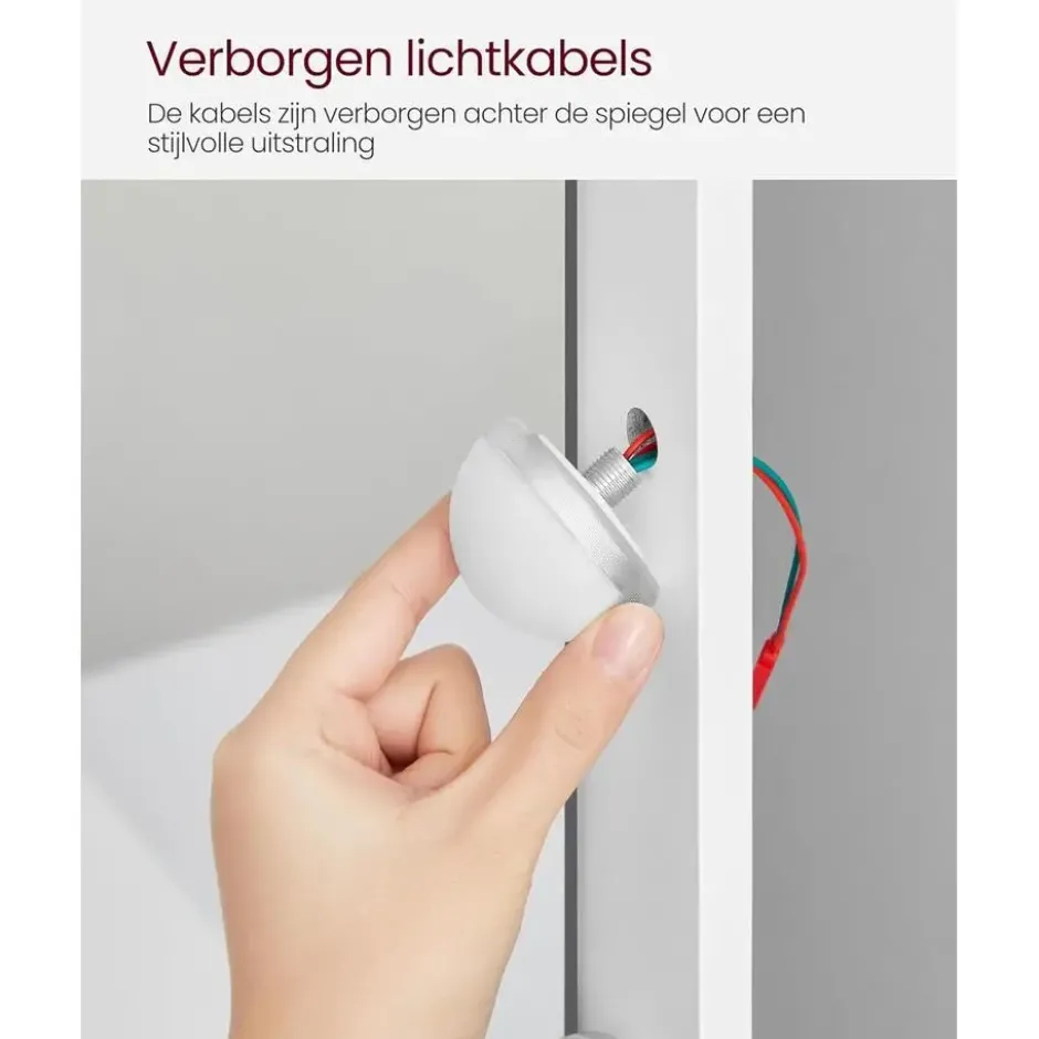 Bobbel Home - Witte Kaptafel - Rechthoekige spiegel - Gloeilampen