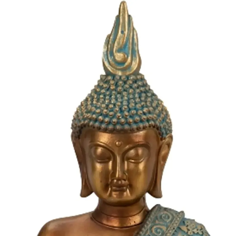 Boeddha beeld Shaman - kunststeen - goud/jade - 17 x 25 cm