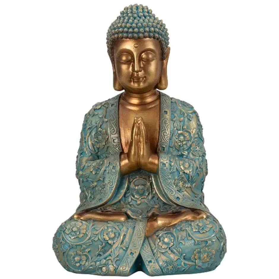 Boeddha beeld Shaman - kunststeen - goud/jade - 28 x 41 cm