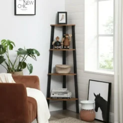 Boekenkast - hoekkast - 4 legplanken - 34x125x34 cm - vintage bruin