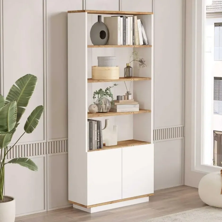 Boekenkast LOTULA - 75.5 cmx26.8 cmx168.3 cm - Natuurlijk licht Wit Hout paneel
