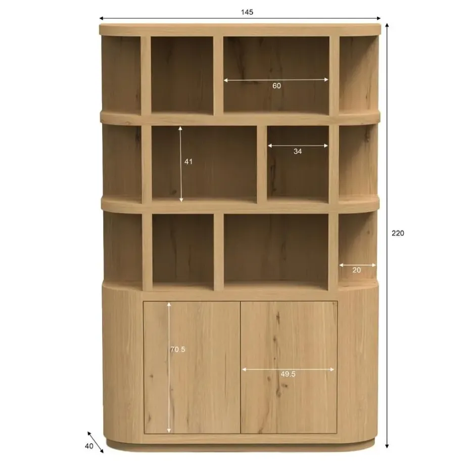 Boekenkast Naturel Eikenfineer - 145x40x220cm - Novero