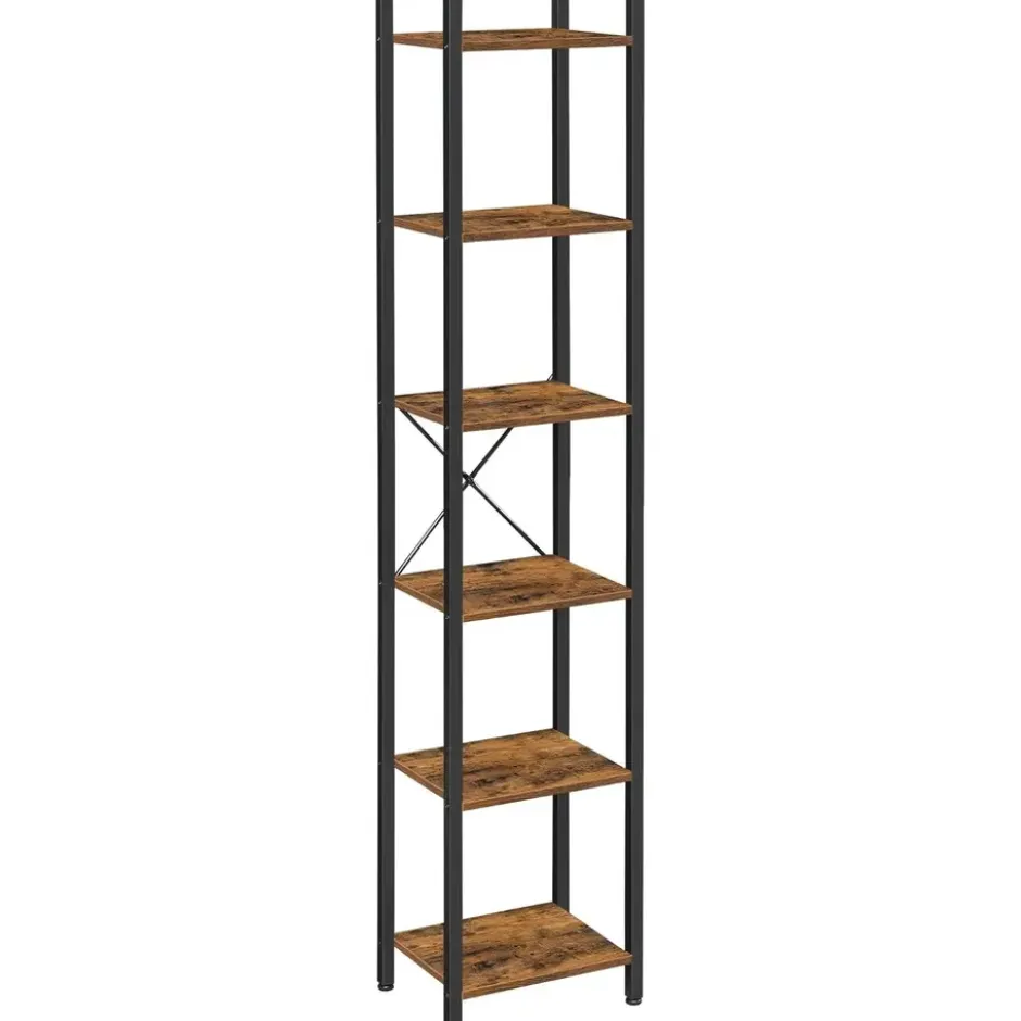 Boekenkast - Opbergrek Met 6 Planken - Open Planken - Vintage - Bruin/Zwart