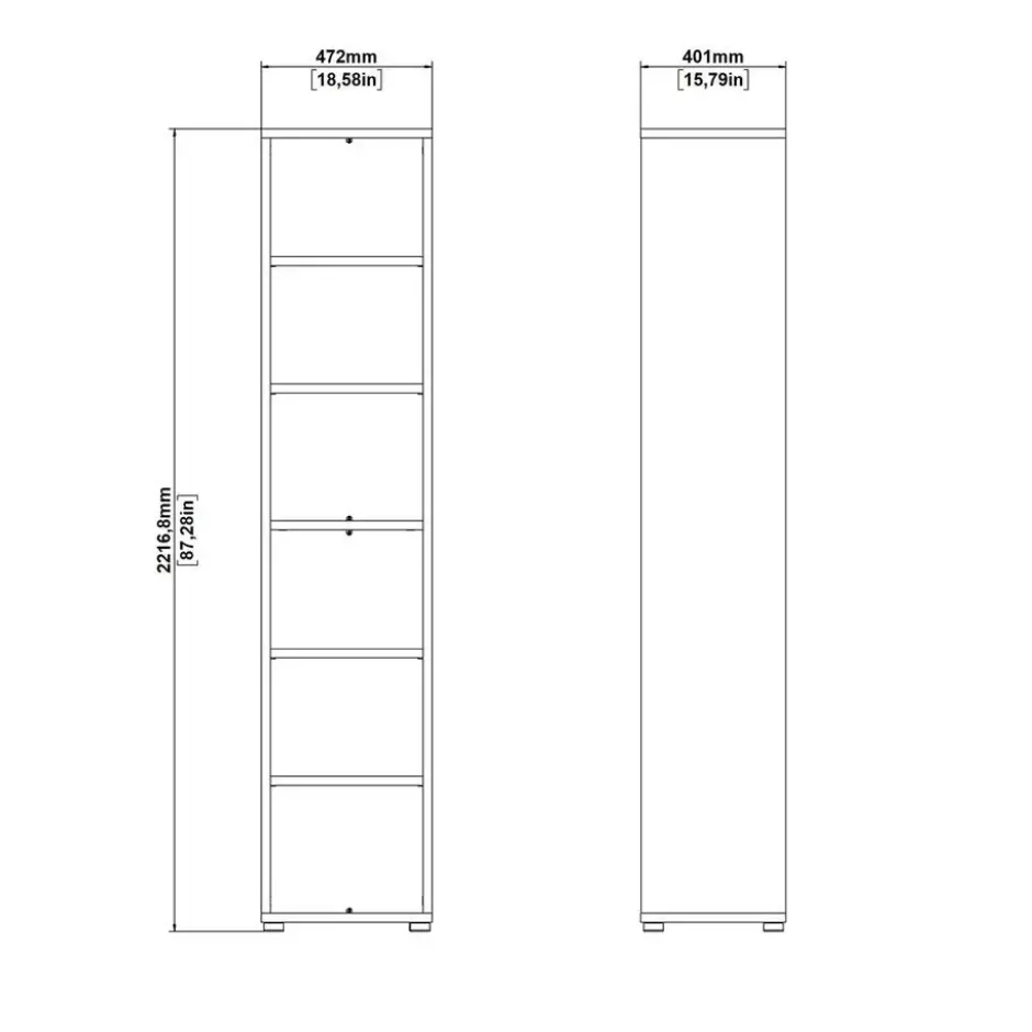 Boekenkast Wit - 50x45x205cm - Prima