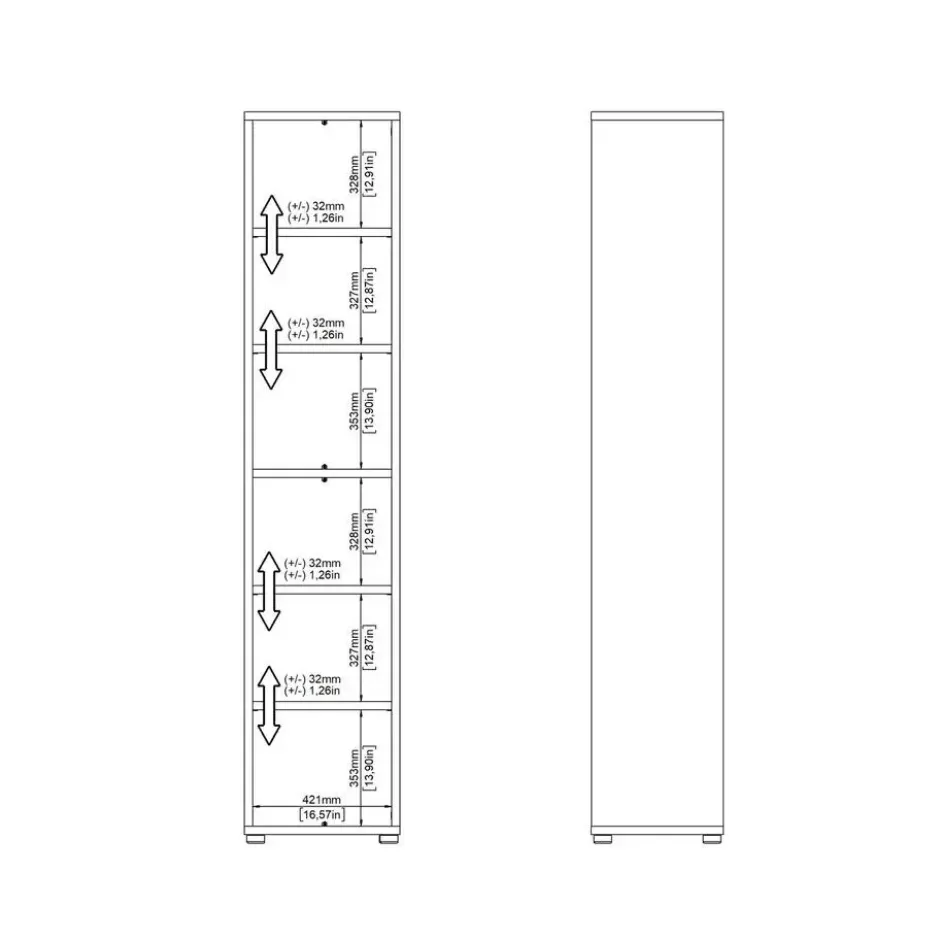 Boekenkast Wit - 50x45x205cm - Prima