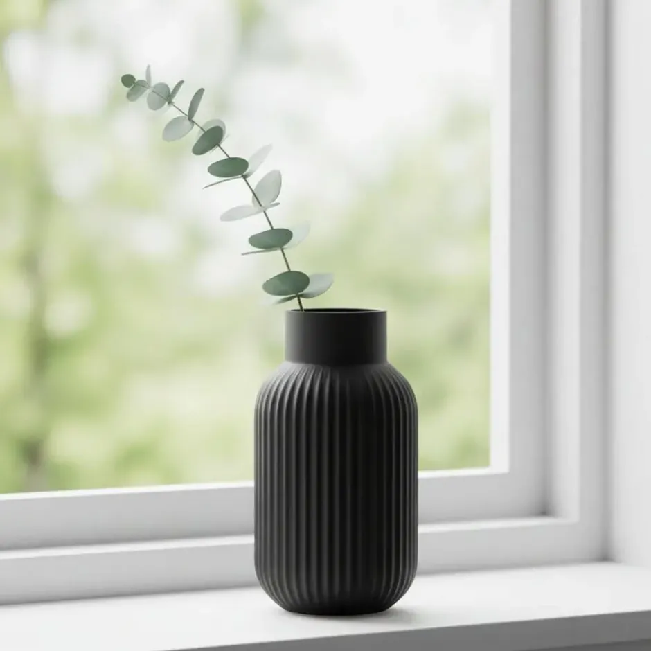 Boltze Bloemenvaas Nordik Arcade - zwart - glas - D13 x H22 cm