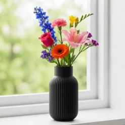 Boltze Bloemenvaas Nordik Arcade - zwart - glas - D13 x H22 cm