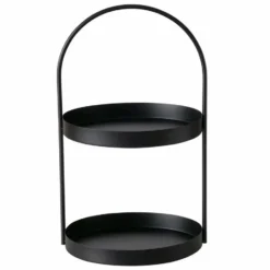 Boltze Etagere 2-laags - zwart - RVS - H44 cm - Hightea/tapas