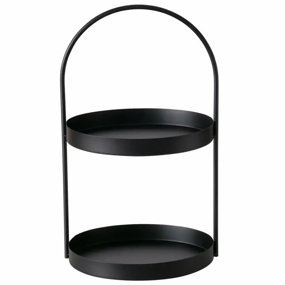 Boltze Etagere 2-laags - zwart - RVS - H44 cm - Hightea/tapas
