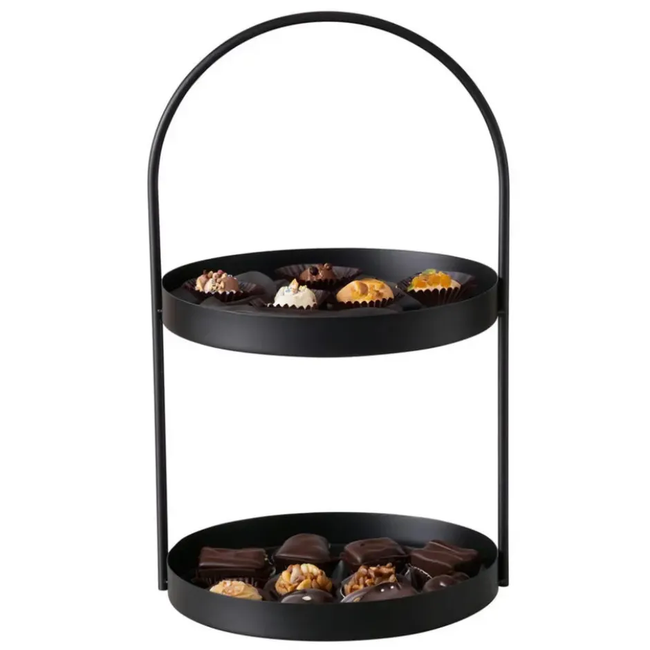 Boltze Etagere 2-laags - zwart - RVS - H44 cm - Hightea/tapas