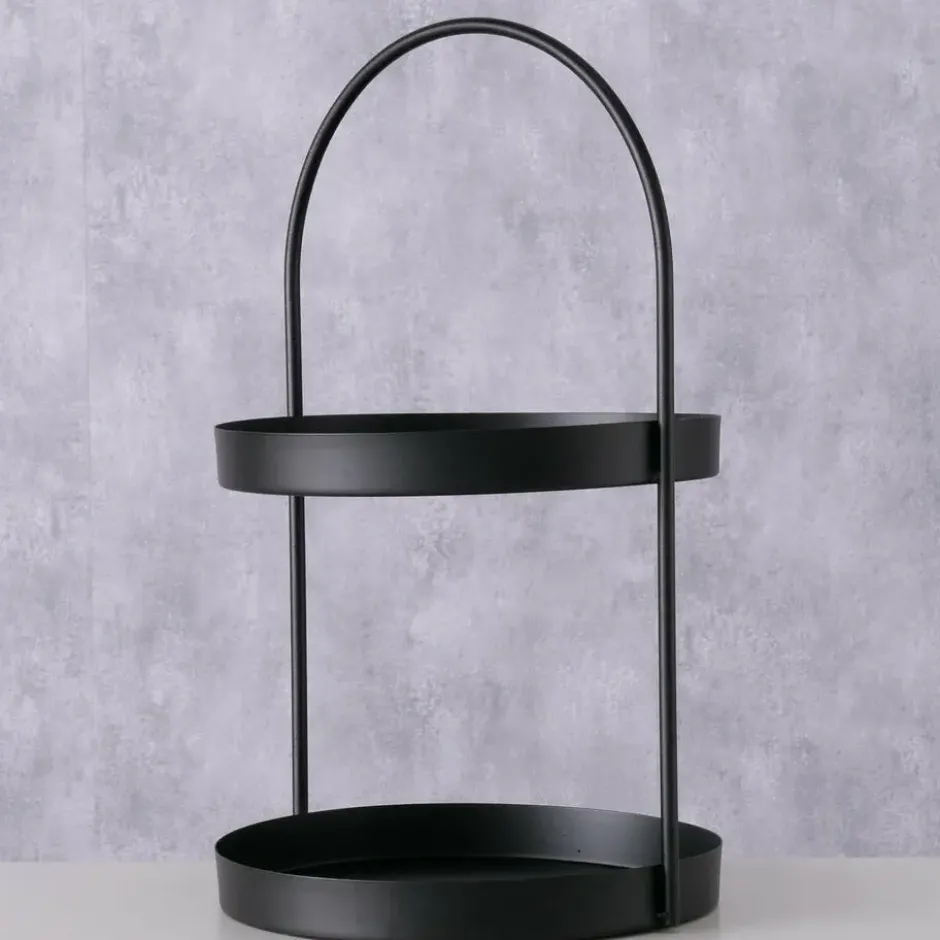 Boltze Etagere 2-laags - zwart - RVS - H44 cm - Hightea/tapas