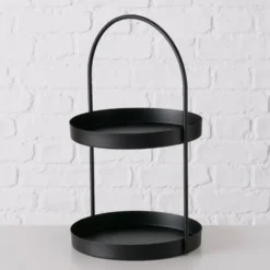 Boltze Etagere 2-laags - zwart - RVS - H44 cm - Hightea/tapas