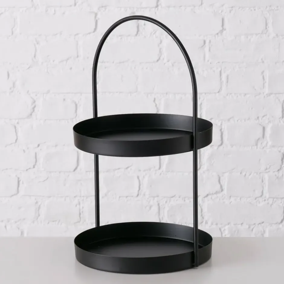 Boltze Etagere 2-laags - zwart - RVS - H44 cm - Hightea/tapas