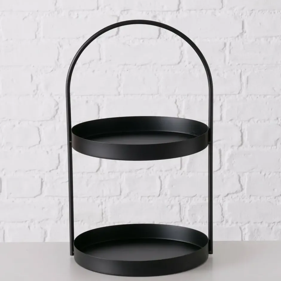 Boltze Etagere 2-laags - zwart - RVS - H44 cm - Hightea/tapas
