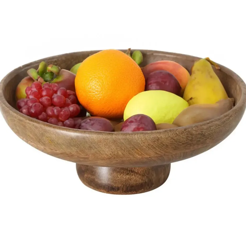 Boltze Fruitschaal/fruitmand - mango hout - D24 x H10 cm - bruin