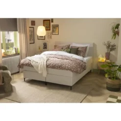 Boxspring Liv egaal - ecru - 160x200 cm - slanke poot