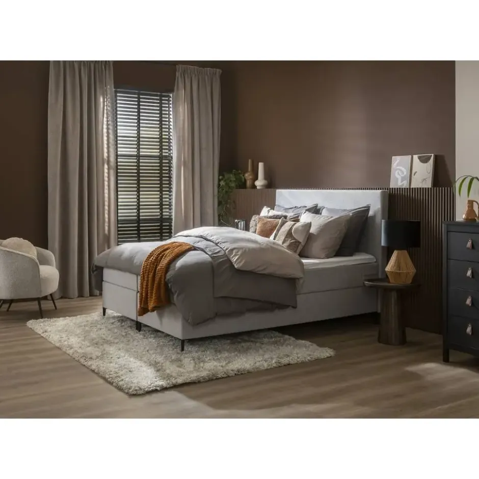 Boxspring Liv egaal - lichtgrijs - 90x200 cm - slanke poot