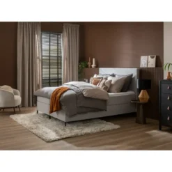 Boxspring Liv egaal - lichtgrijs - 90x200 cm - ronde poot