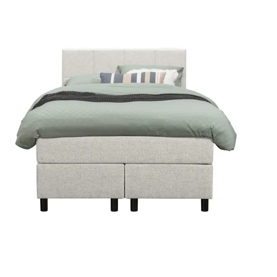 Boxspring Liv geblokt - ecru - 120x200 cm - ronde poot