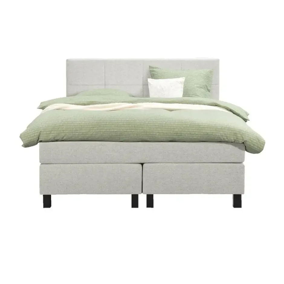 Boxspring Liv geblokt - ecru - 140x200 cm - vierkante poot