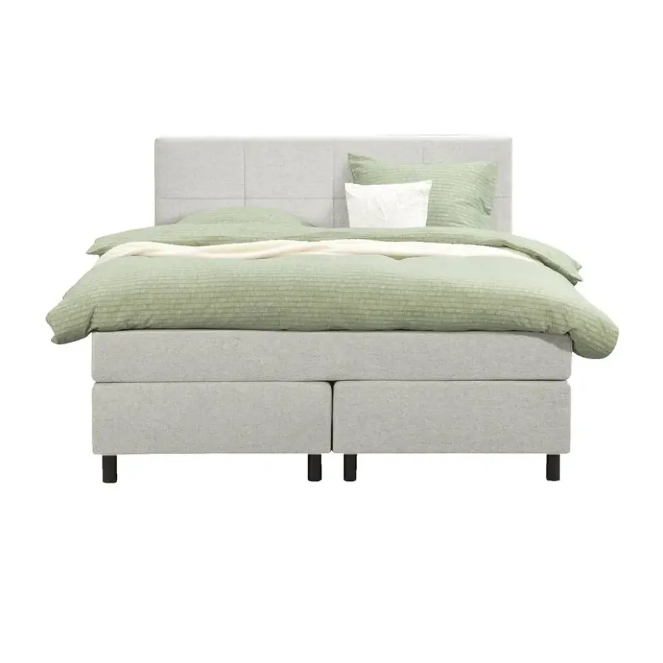 Boxspring Liv geblokt - ecru - 140x200 cm - ronde poot