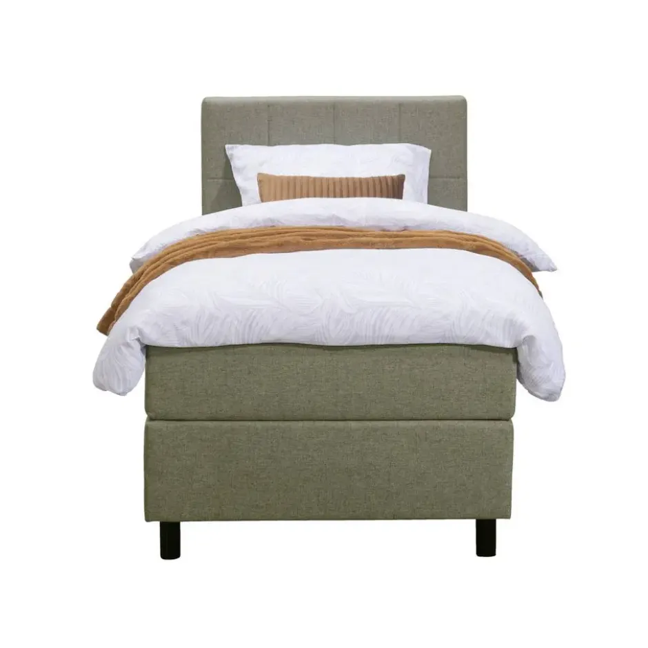 Boxspring Liv geblokt - groen - 90x200 cm - ronde poot