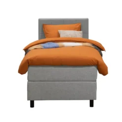 Boxspring Liv geblokt - lichtgrijs - 90x200 cm - ronde poot