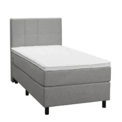 Boxspring Liv geblokt - lichtgrijs - 90x200 cm - ronde poot