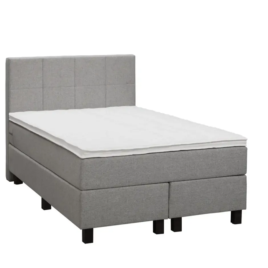 Boxspring Liv geblokt - lichtgrijs - 120x200 cm - vierkante poot