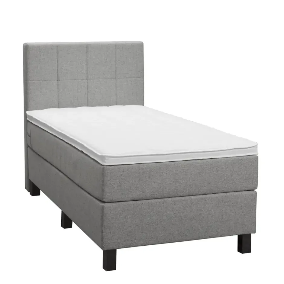 Boxspring Liv geblokt - lichtgrijs - 90x200 cm - vierkante poot