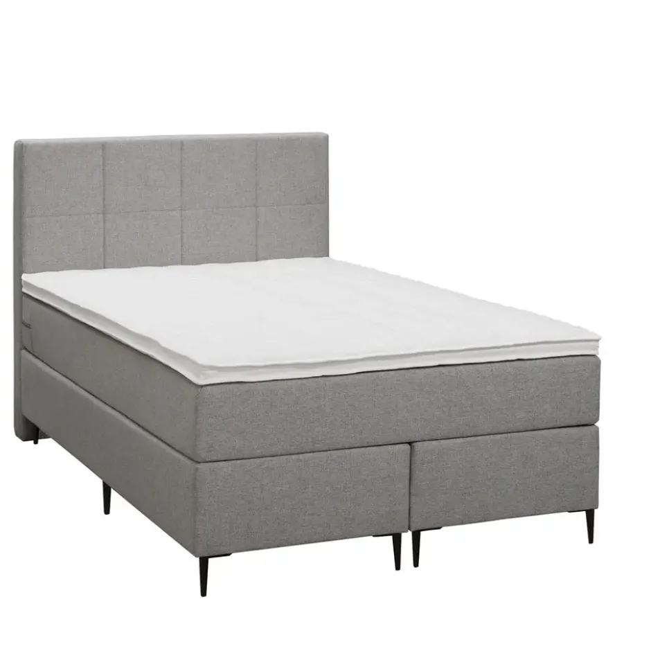 Boxspring Liv geblokt - lichtgrijs - 120x200 cm - slanke poot