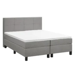 Boxspring Liv geblokt - lichtgrijs - 160x200 cm - vierkante poot