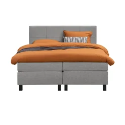 Boxspring Liv geblokt - lichtgrijs - 160x200 cm - vierkante poot