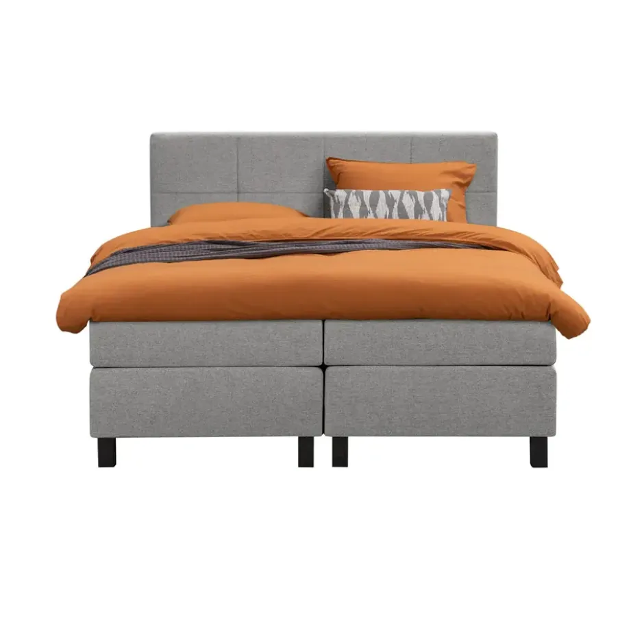 Boxspring Liv geblokt - lichtgrijs - 160x200 cm - vierkante poot
